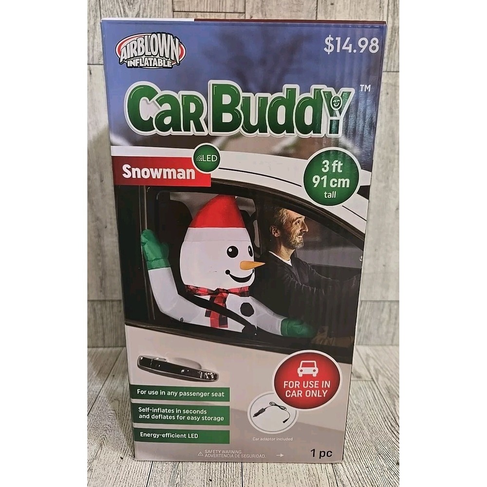 Airblown Inflatable Car Buddy SNOWMAN LED 3ft For Use in Car Only by Gemmy NEW